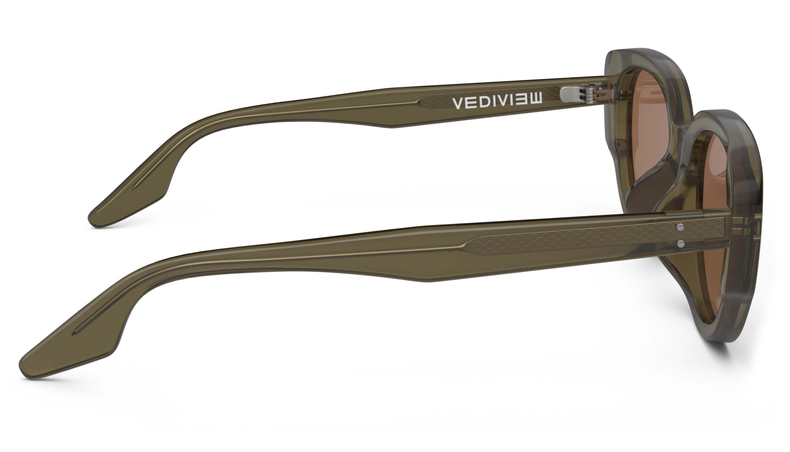 Side view of Brancusi green cat-eye sunglasses with brown polarized lenses from Vediview