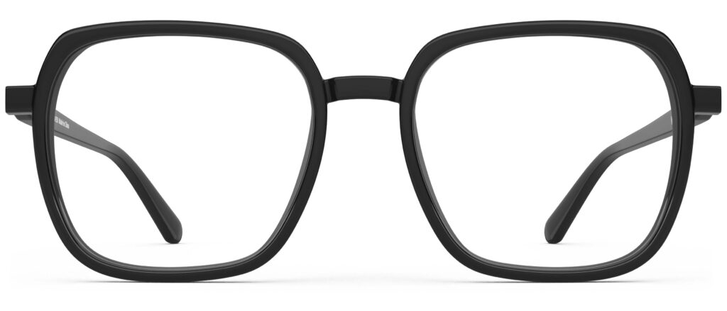 Front view of Calder black square eyeglasses from Vediview