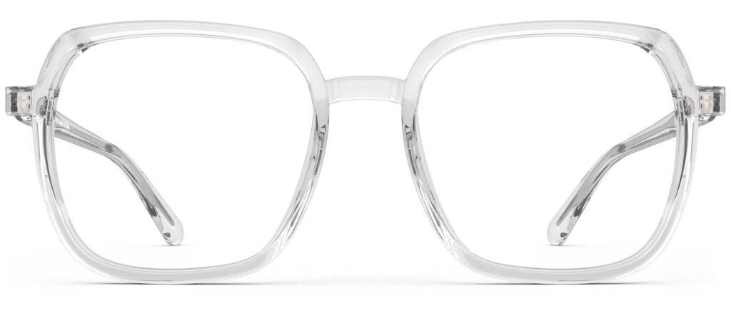 Front view of Calder clear square eyeglasses from Vediview