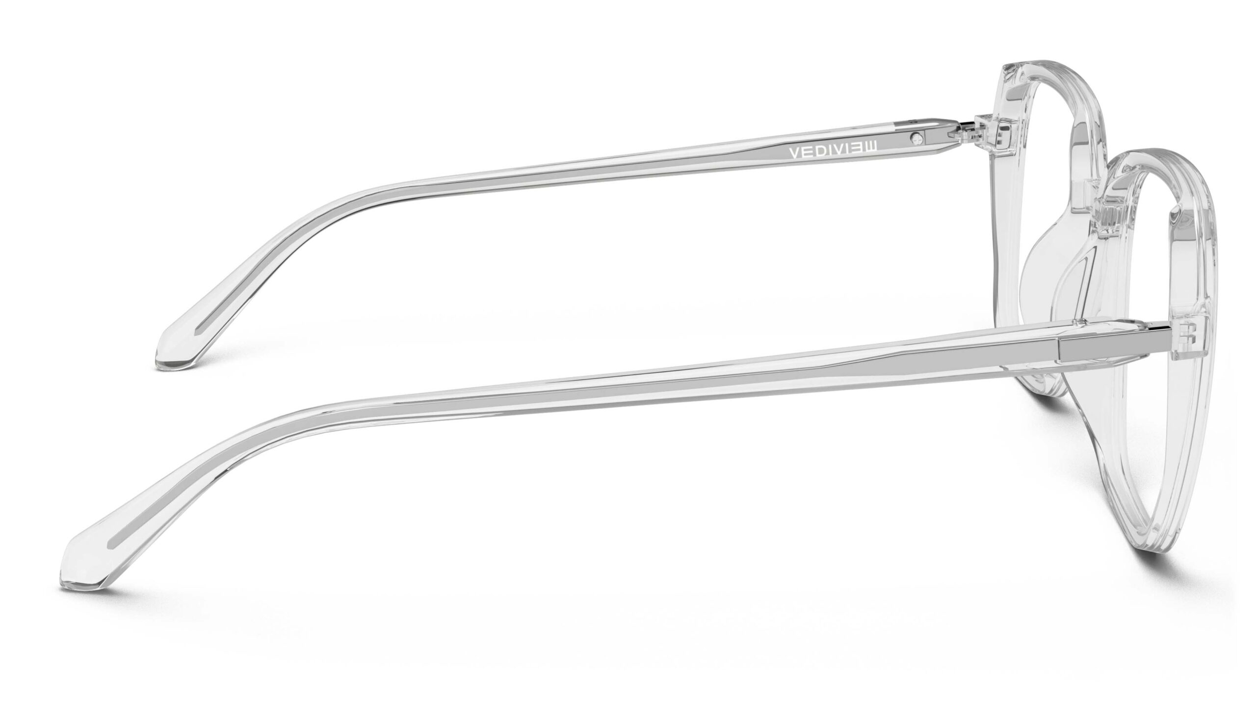 Side view of Calder clear square eyeglasses from Vediview