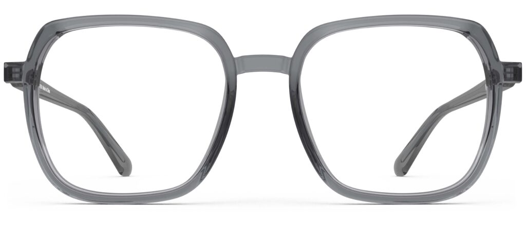 Front view of Calder dark grey square eyeglasses from Vediview