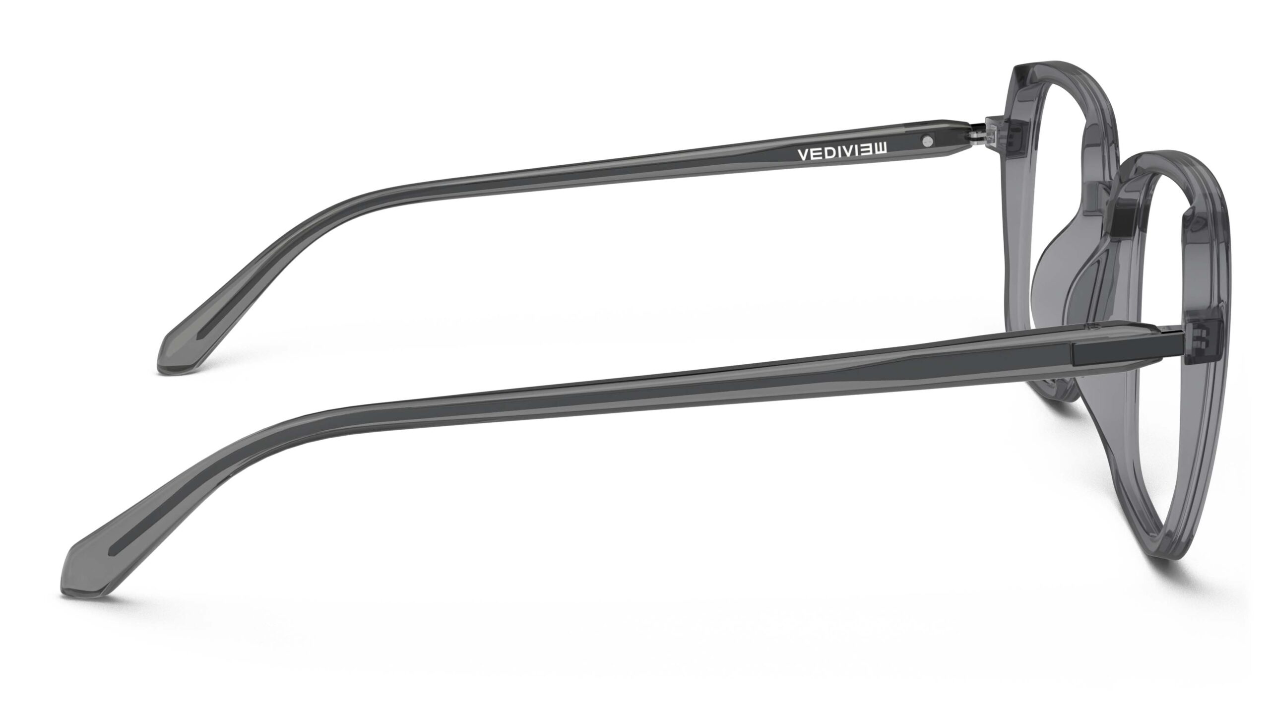 Side view of Calder dark grey square eyeglasses from Vediview