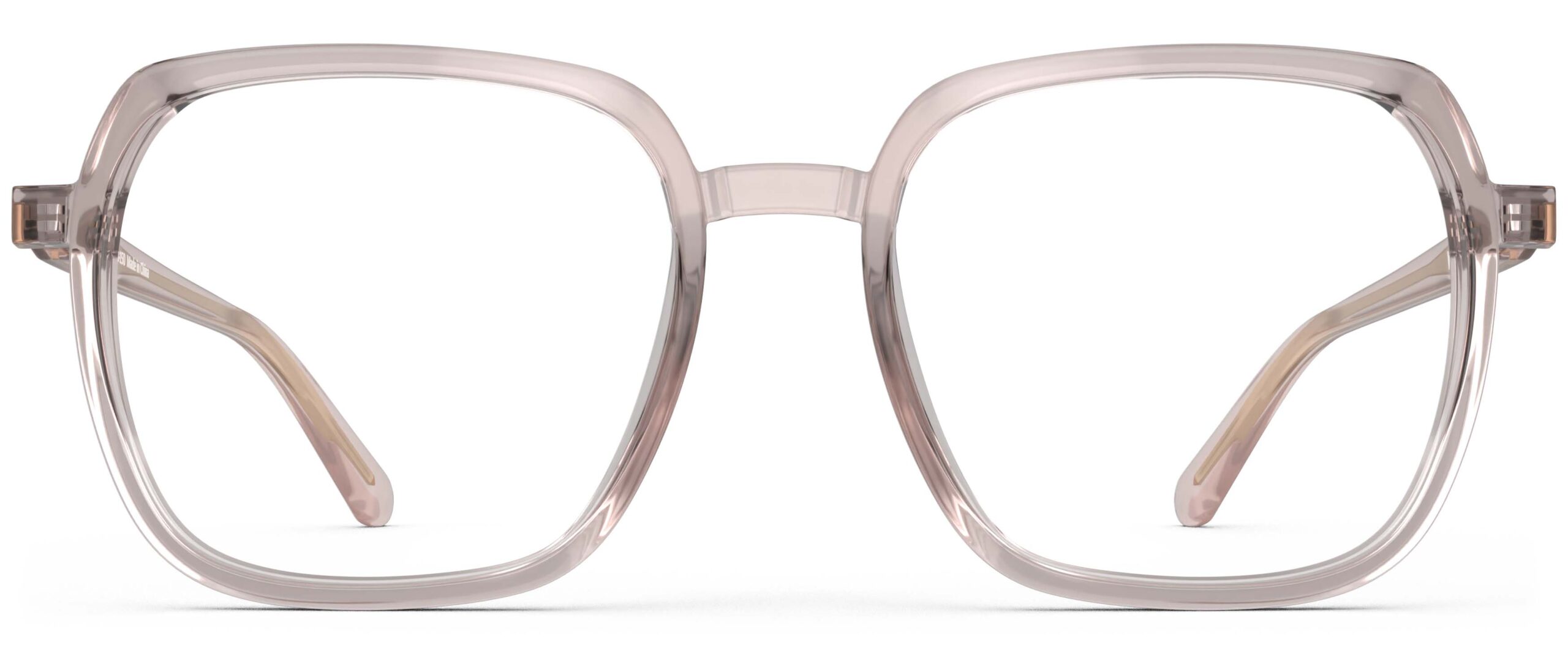 Front view of Calder pink square eyeglasses from Vediview