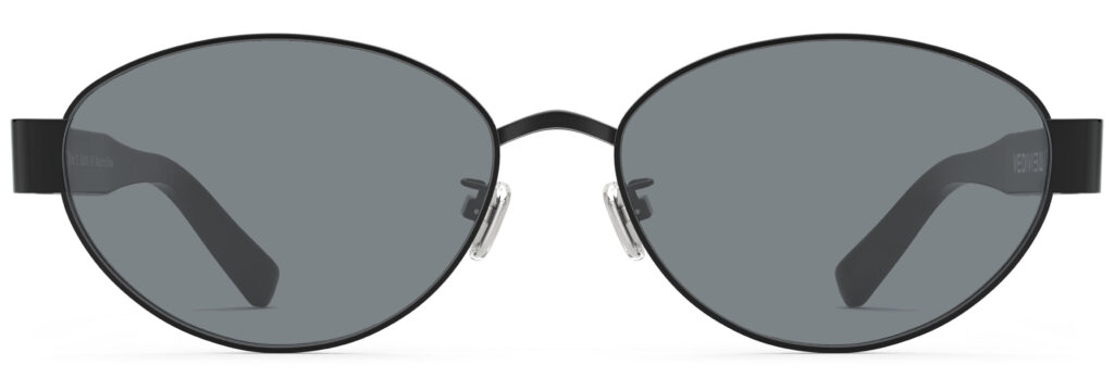 Front view of Klimt black oval sunglasses with grey polarized lenses from Vediview