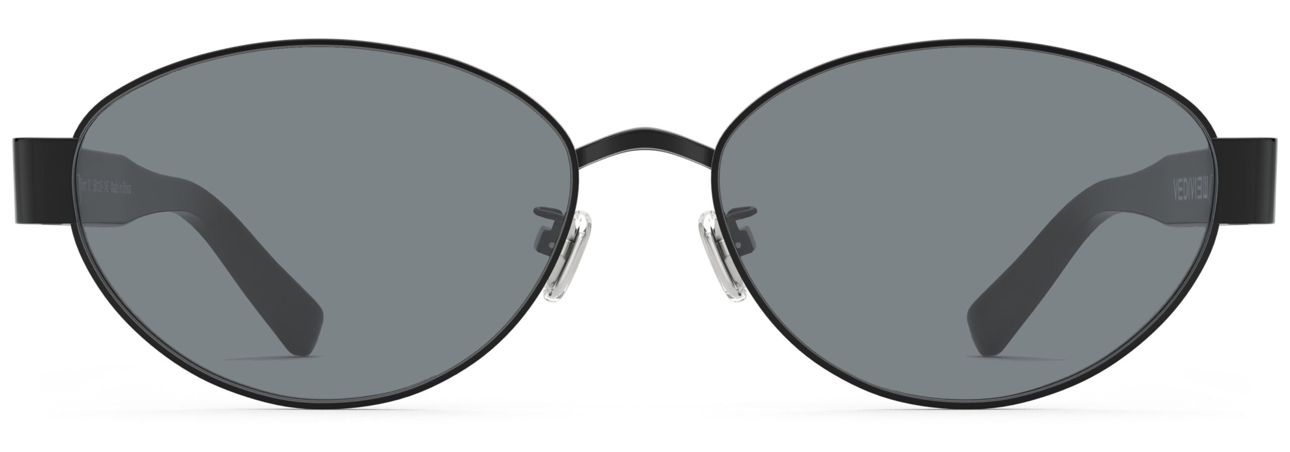 Front view of Klimt black oval sunglasses with grey polarized lenses from Vediview
