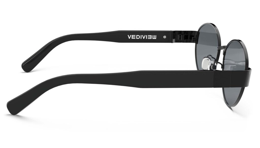 Side view of Klimt black oval sunglasses with grey polarized lenses from Vediview