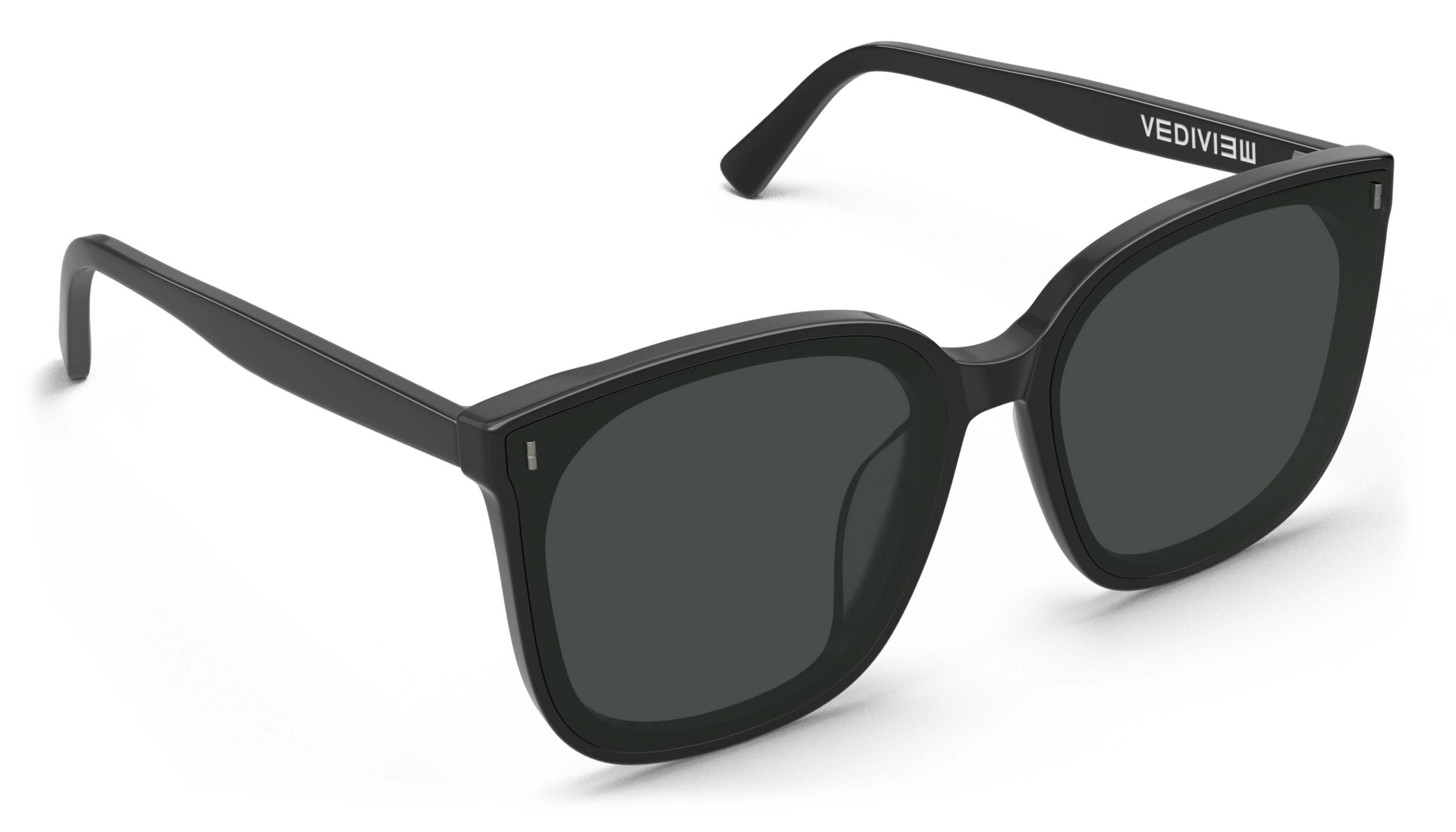 Angled view of Neutra black Square sunglasses with grey lenses from Vediview