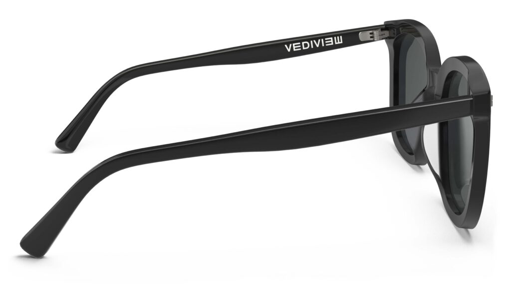 Side view of Neutra black Square sunglasses with grey lenses from Vediview