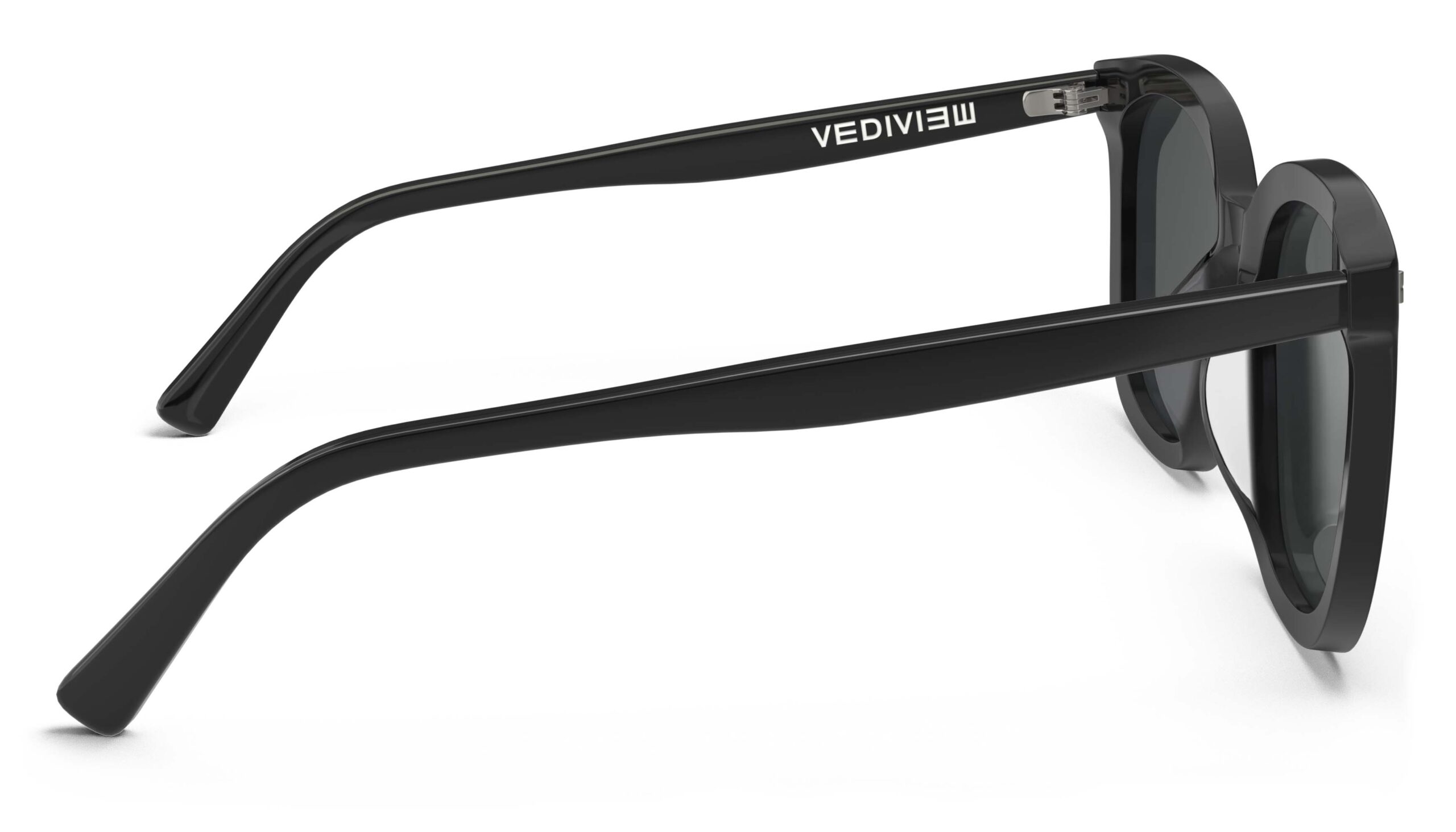 Side view of Neutra black Square sunglasses with grey lenses from Vediview