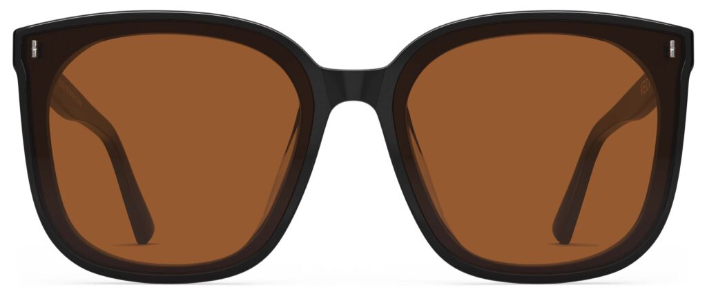 Front view of Neutra black Square sunglasses with orange lenses from Vediview