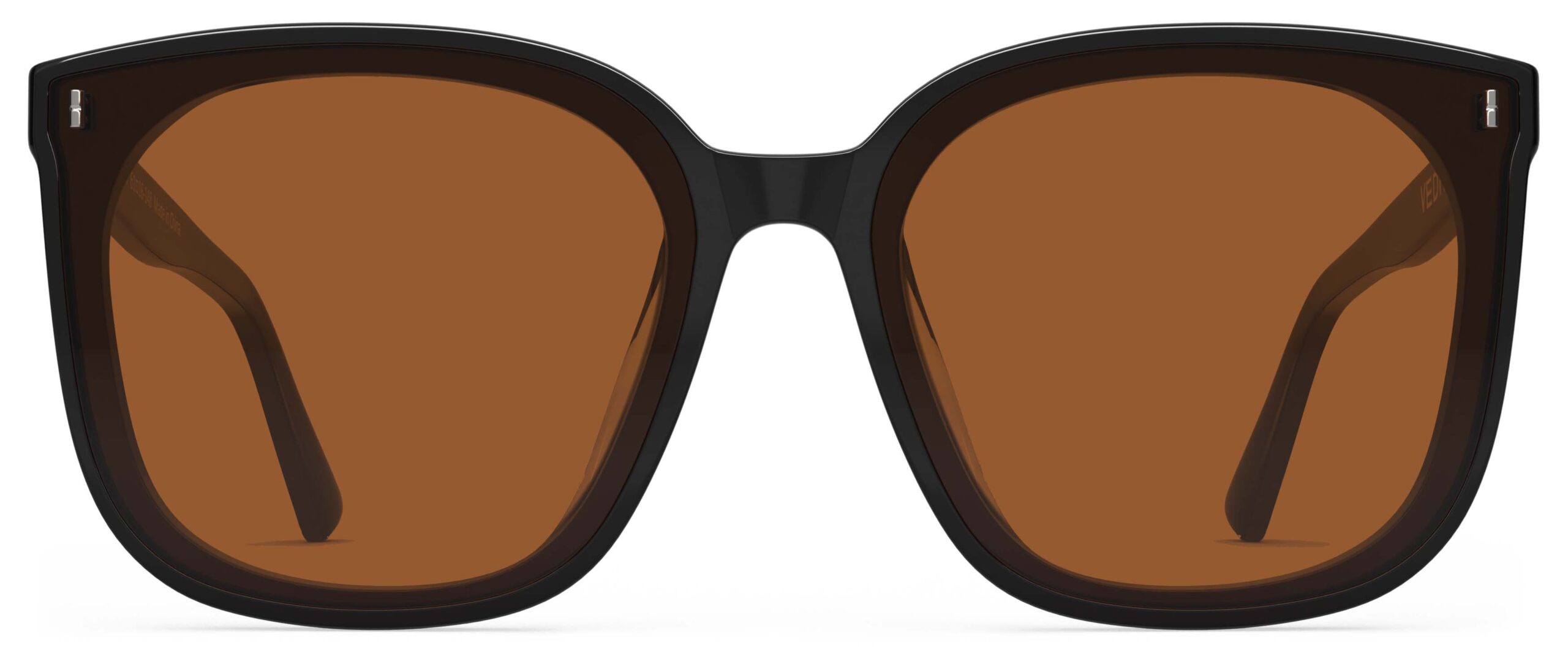 Front view of Neutra black Square sunglasses with orange lenses from Vediview