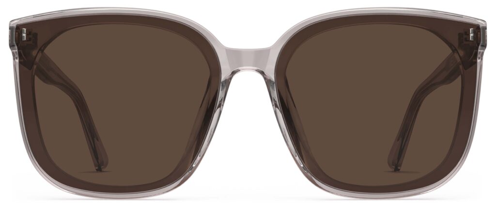 Front view of Neutra pink Square sunglasses with brown lenses from Vediview