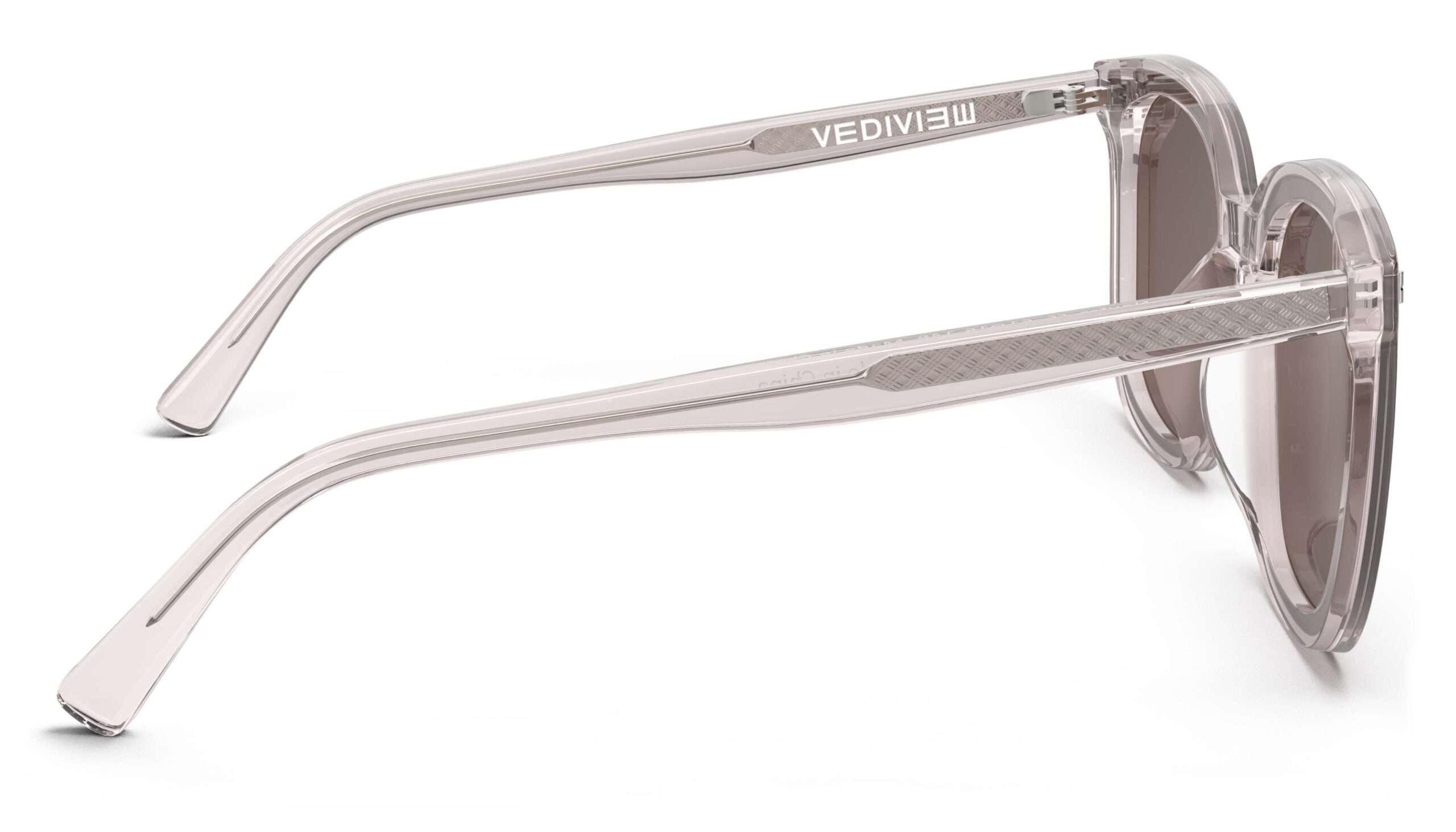 Side view of Neutra pink Square sunglasses with brown lenses from Vediview