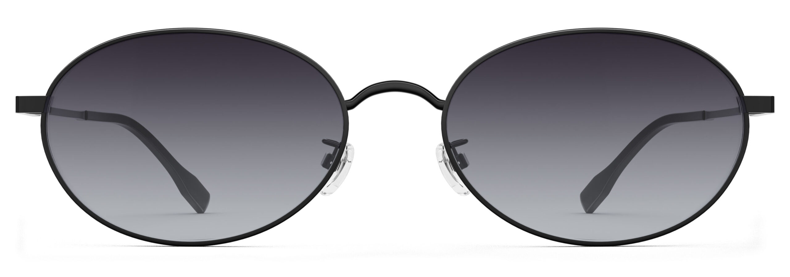 Front view of Alva black oval sunglasses with purple gradient polarized lenses from Vediview