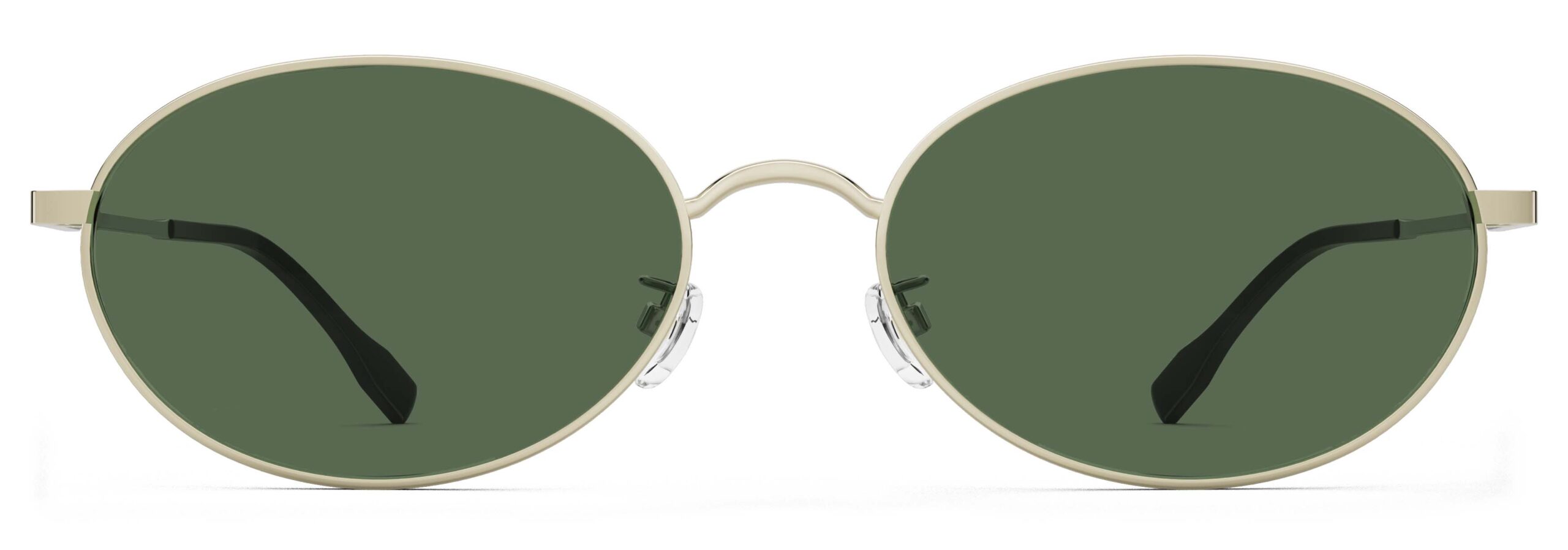 Front view of Alva gold oval sunglasses with green polarized lenses from Vediview