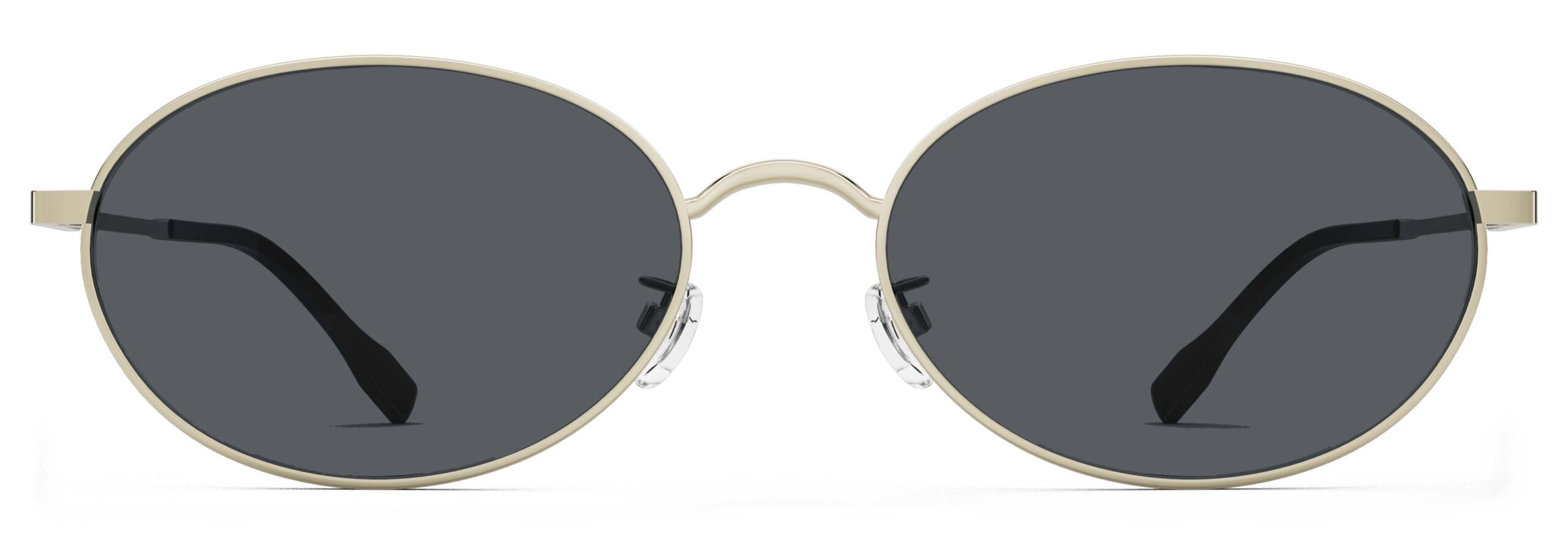 Front view of Alva gold oval sunglasses with grey polarized lenses from Vediview