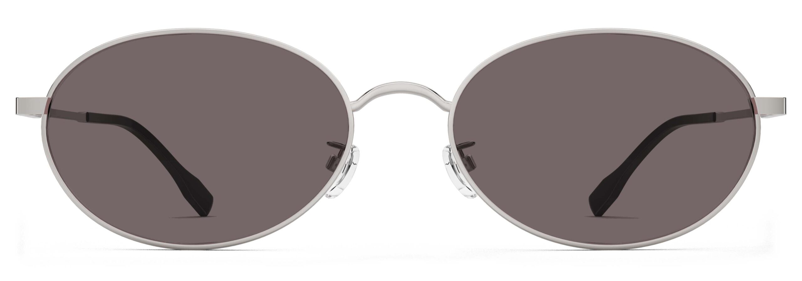 Front view of Alva silver oval sunglasses with brown polarized lenses from Vediview