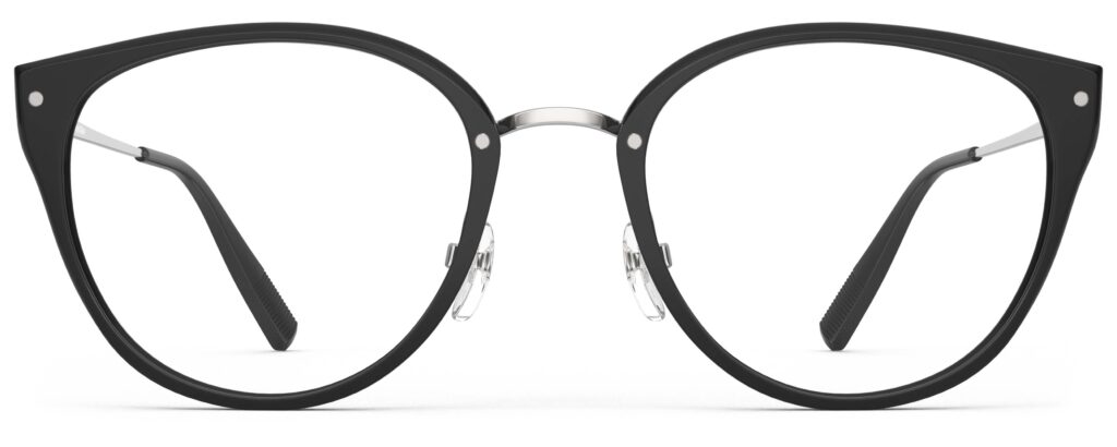 Front view of Angelou black silver cat eye eyeglasses from Vediview