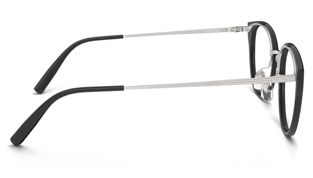 Side view of Angelou black silver cat eye eyeglasses from Vediview