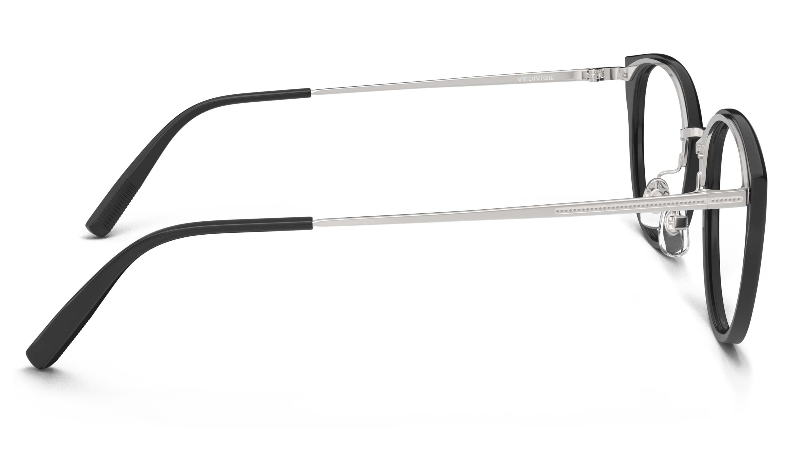 Side view of Angelou black silver cat eye eyeglasses from Vediview