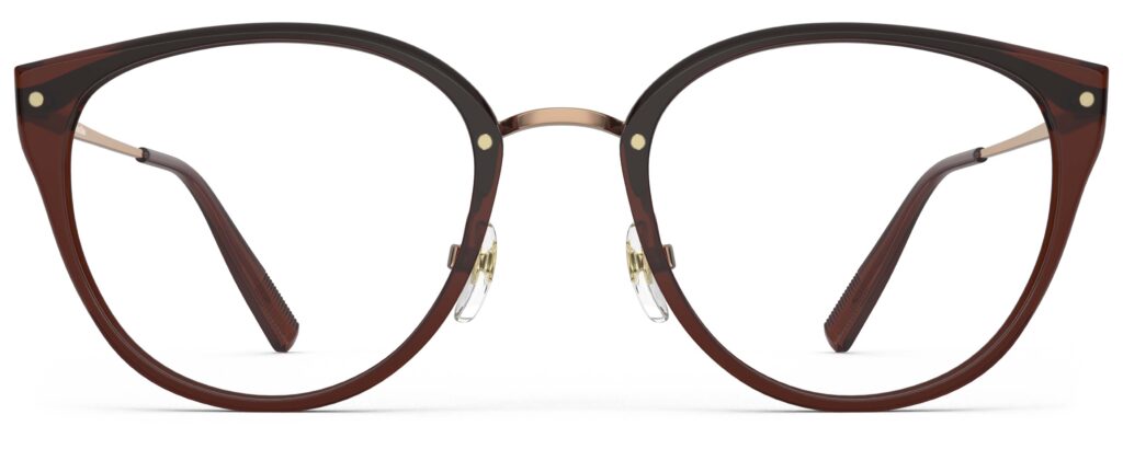 Front view of Angelou brown gold cat eye eyeglasses from Vediview