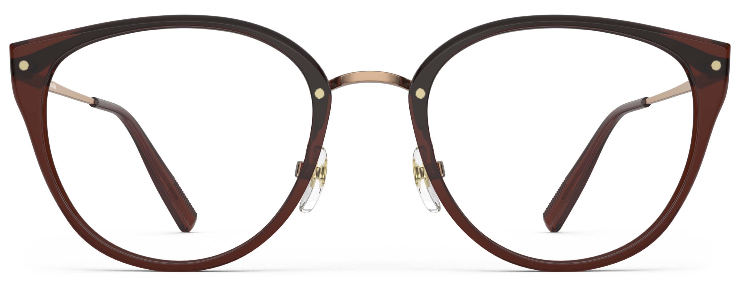 Front view of Angelou brown gold cat eye eyeglasses from Vediview