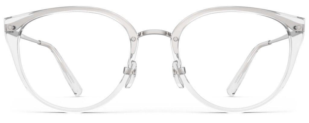 Front view of Angelou clear silver cat eye eyeglasses from Vediview