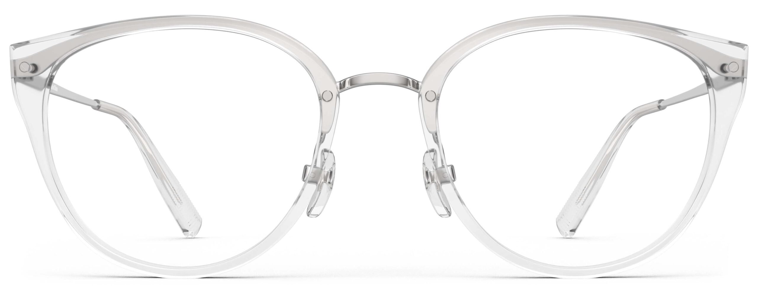 Front view of Angelou clear silver cat eye eyeglasses from Vediview