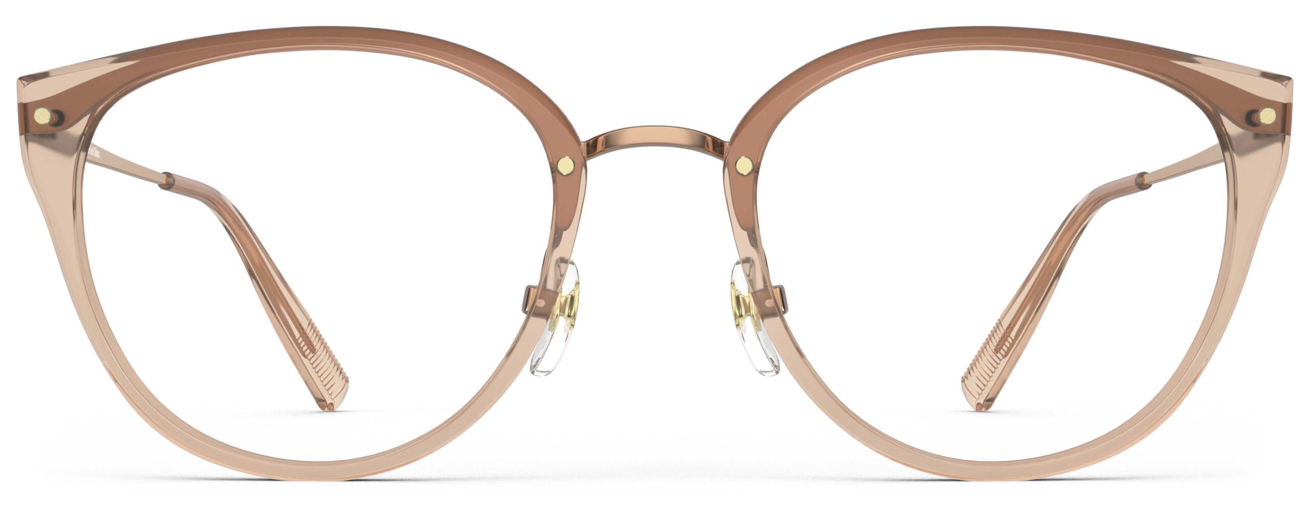 Front view of Angelou pink gold cat eye eyeglasses from Vediview