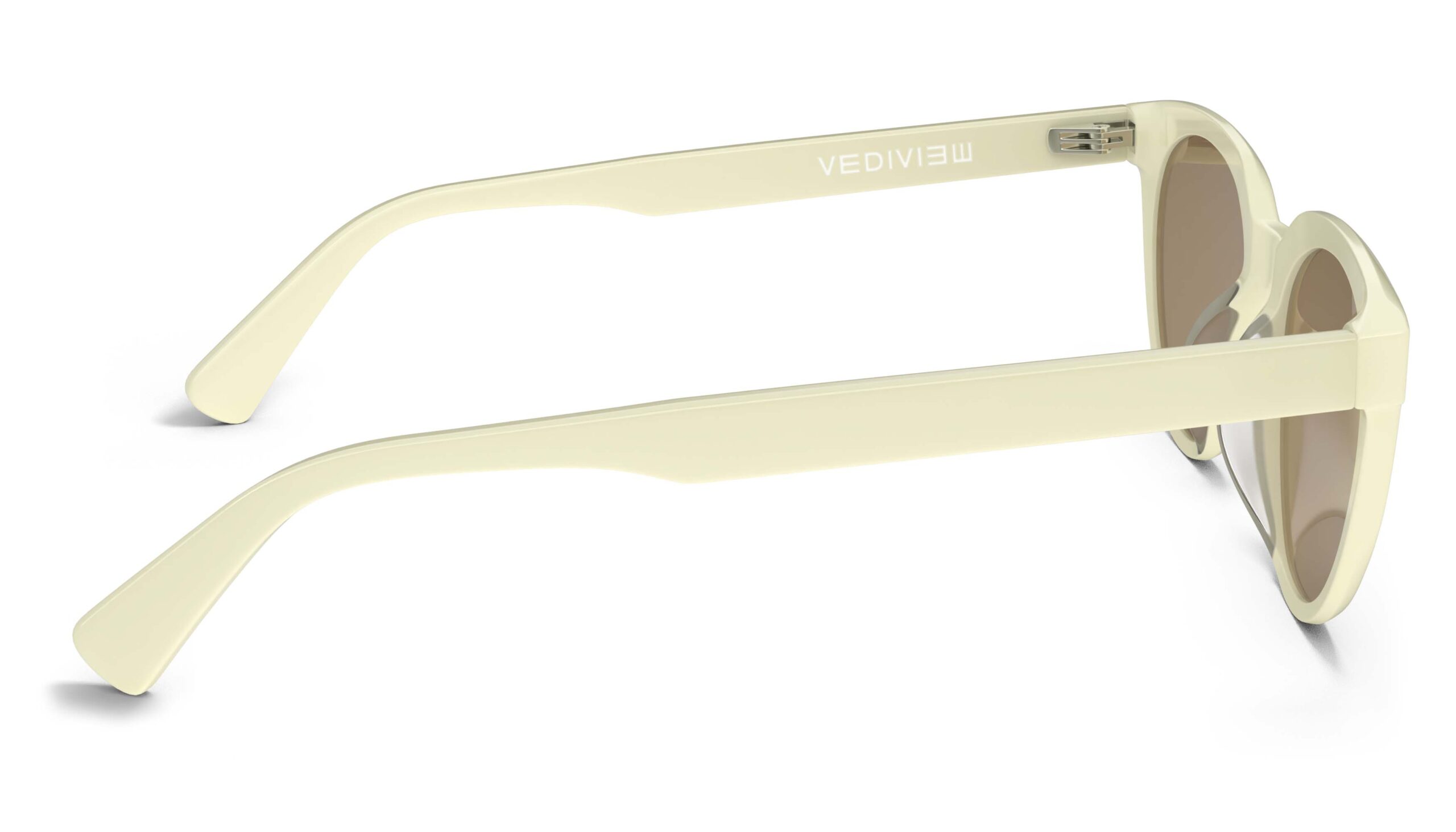 Side view of Callas cream cat eye sunglasses with brown lenses from Vediview