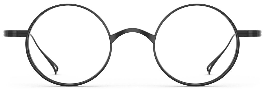 Front view of Chaplin black round eyeglasses from Vediview
