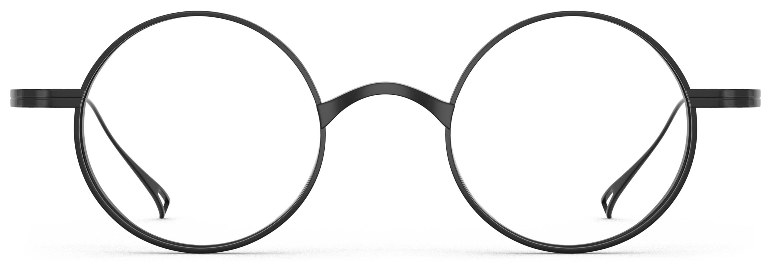 Front view of Chaplin black round eyeglasses from Vediview