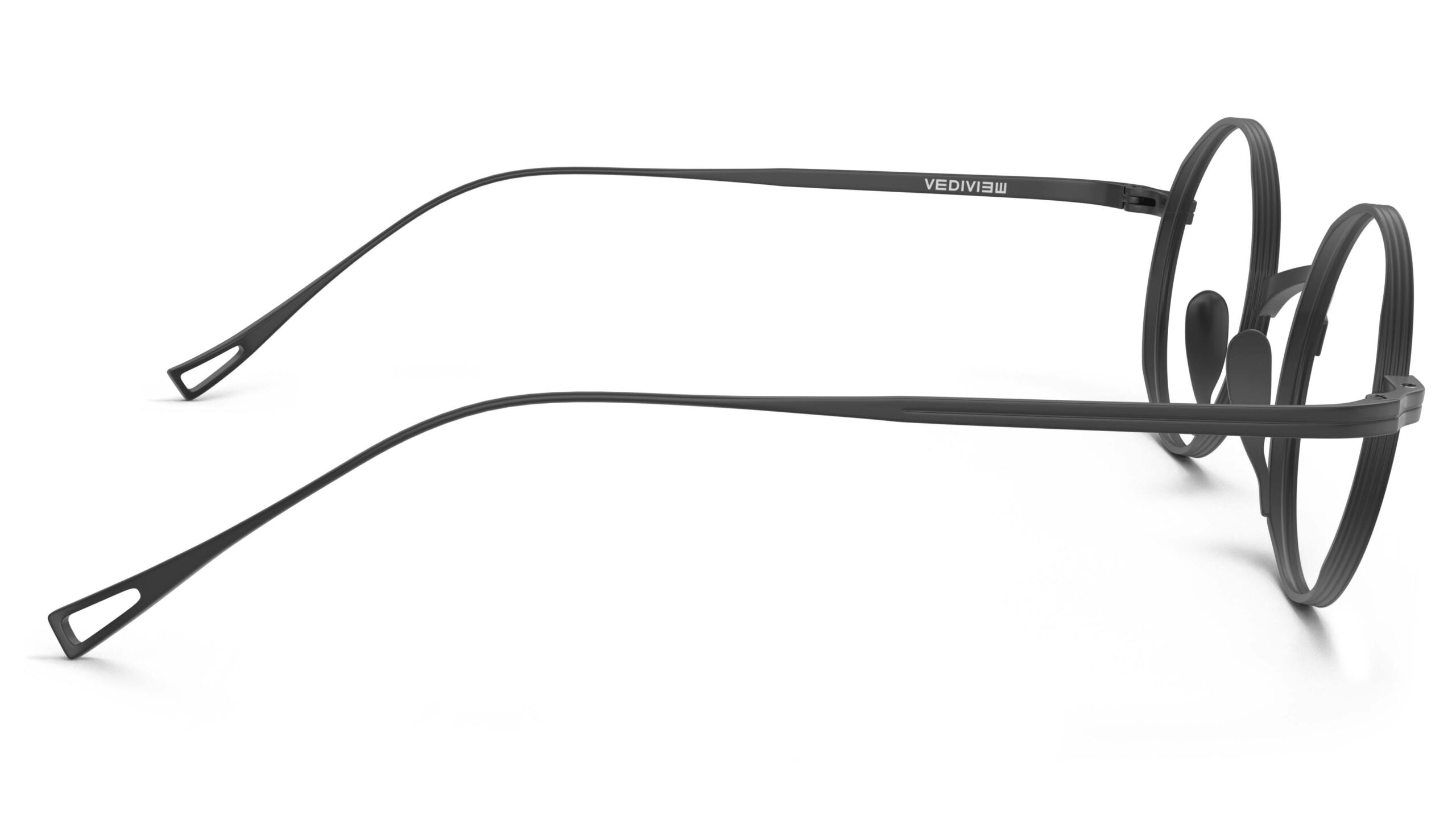Side view of Chaplin black round eyeglasses from Vediview