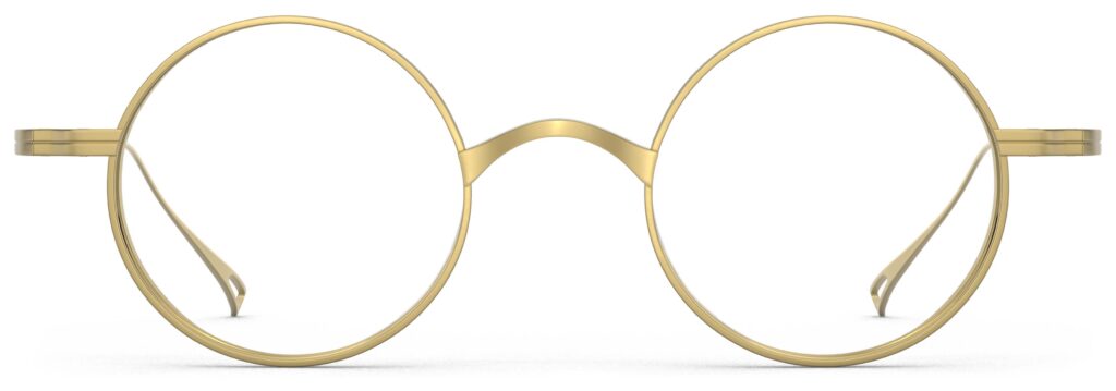 Front view of Chaplin gold round eyeglasses from Vediview