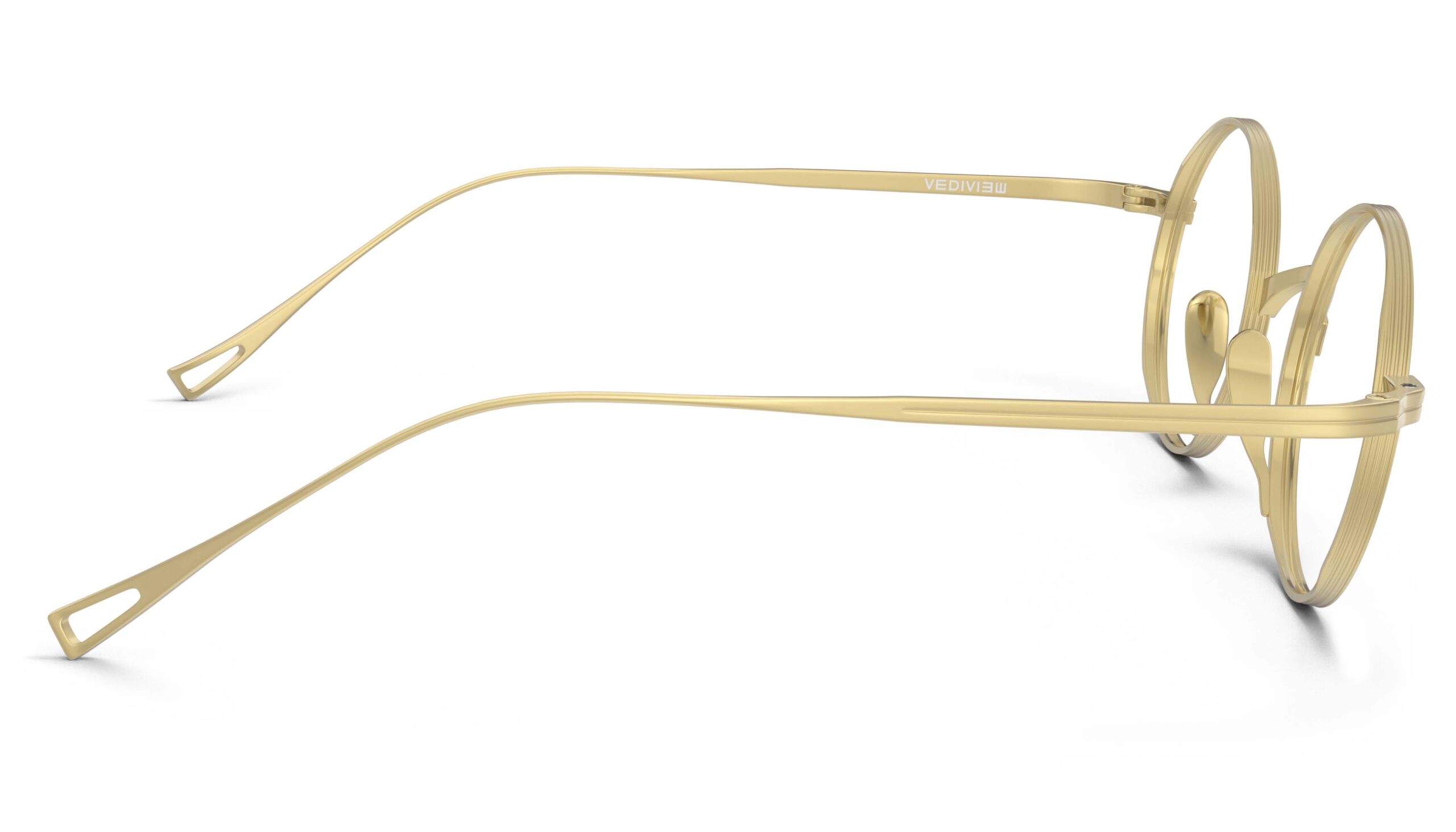 Side view of Chaplin gold round eyeglasses from Vediview