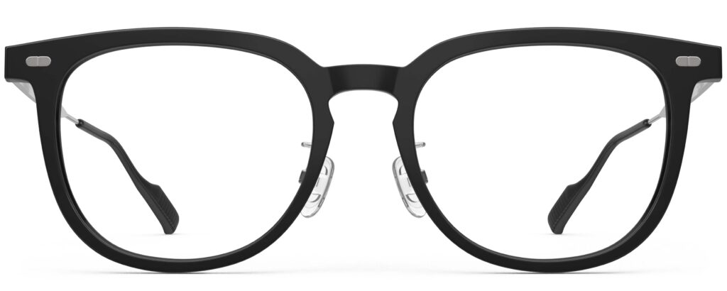 Front view of Merce black silver cat eye eyeglasses from Vediview