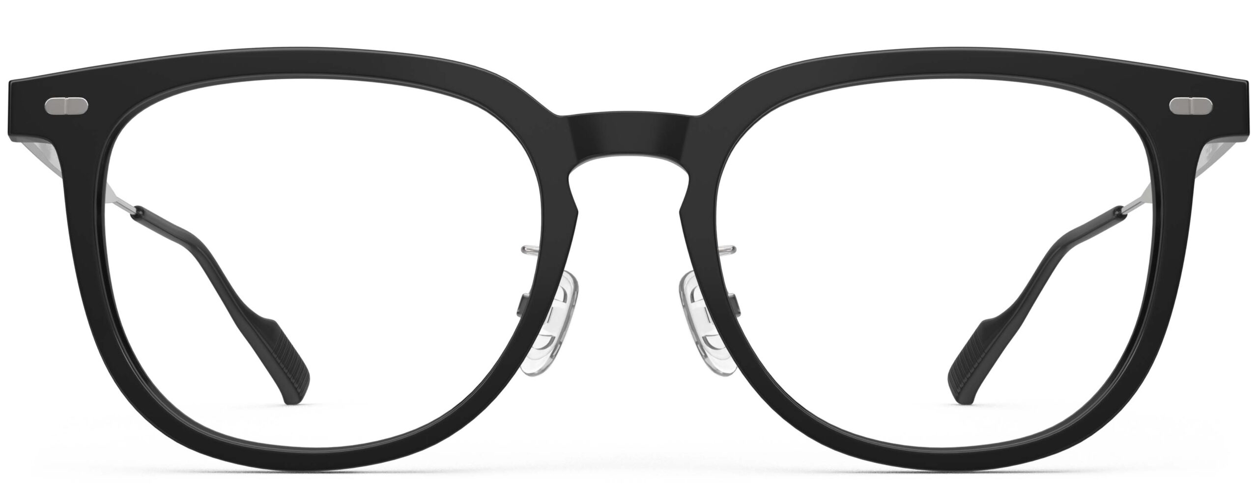 Front view of Merce black silver cat eye eyeglasses from Vediview