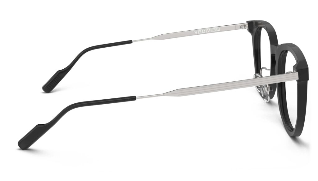 Side view of Merce black silver cat eye eyeglasses from Vediview