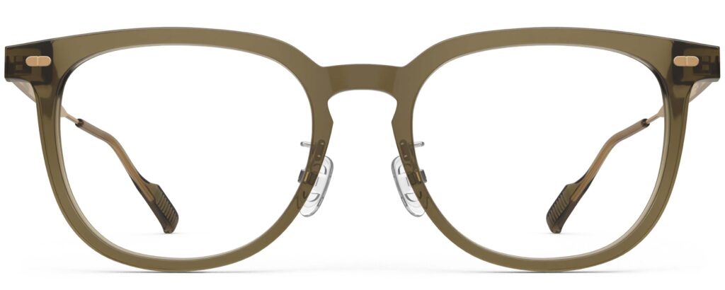 Front view of Merce brown gold cat eye eyeglasses from Vediview