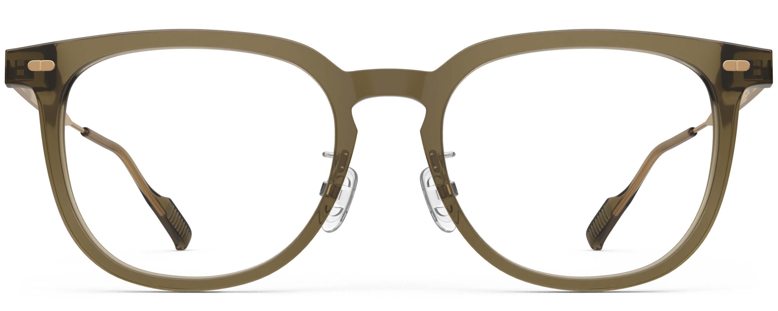 Front view of Merce brown gold cat eye eyeglasses from Vediview