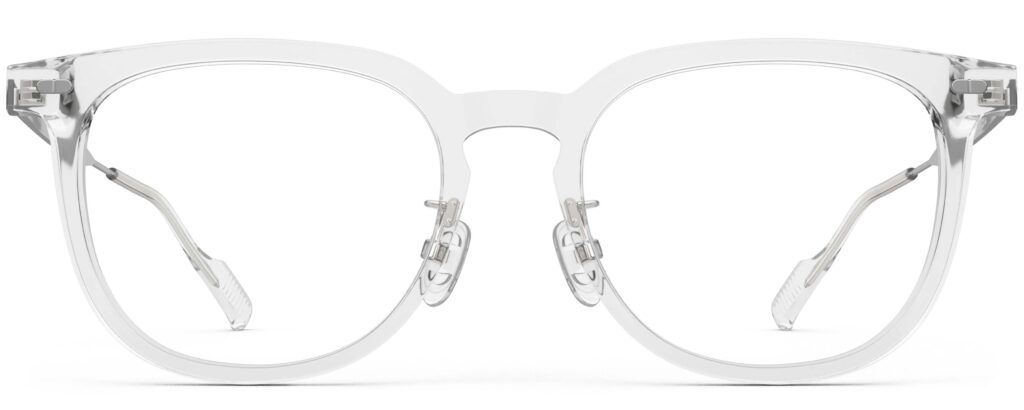 Front view of Merce clear silver cat eye eyeglasses from Vediview