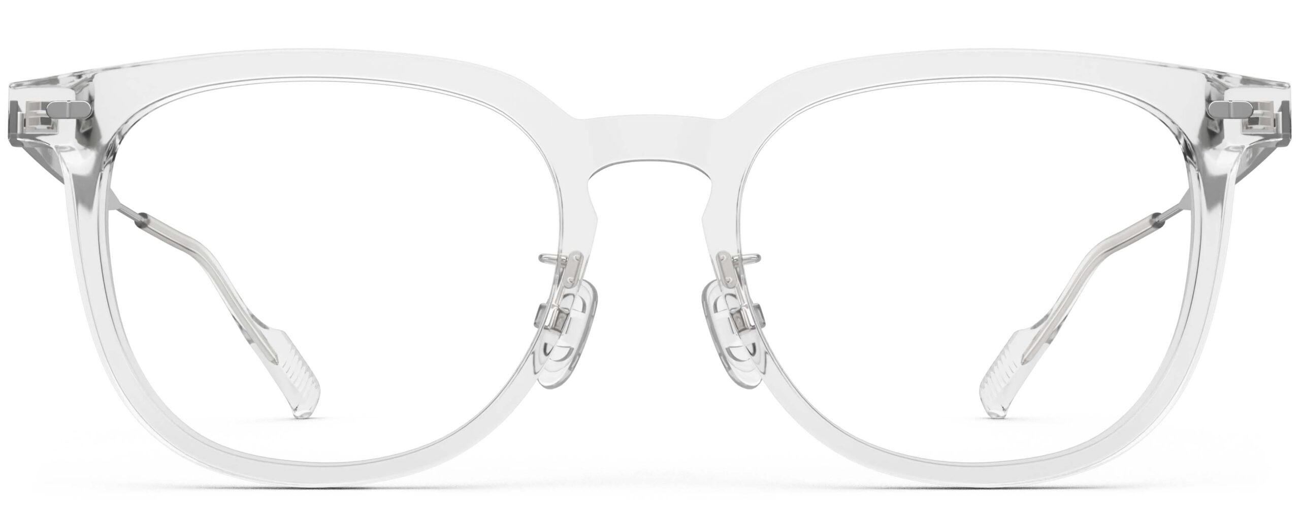 Front view of Merce clear silver cat eye eyeglasses from Vediview