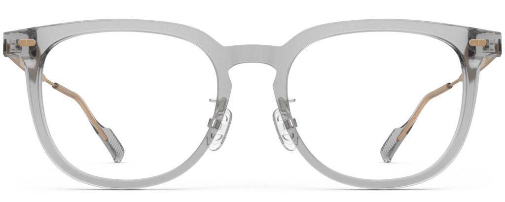 Front view of Merce grey gold cat eye eyeglasses from Vediview