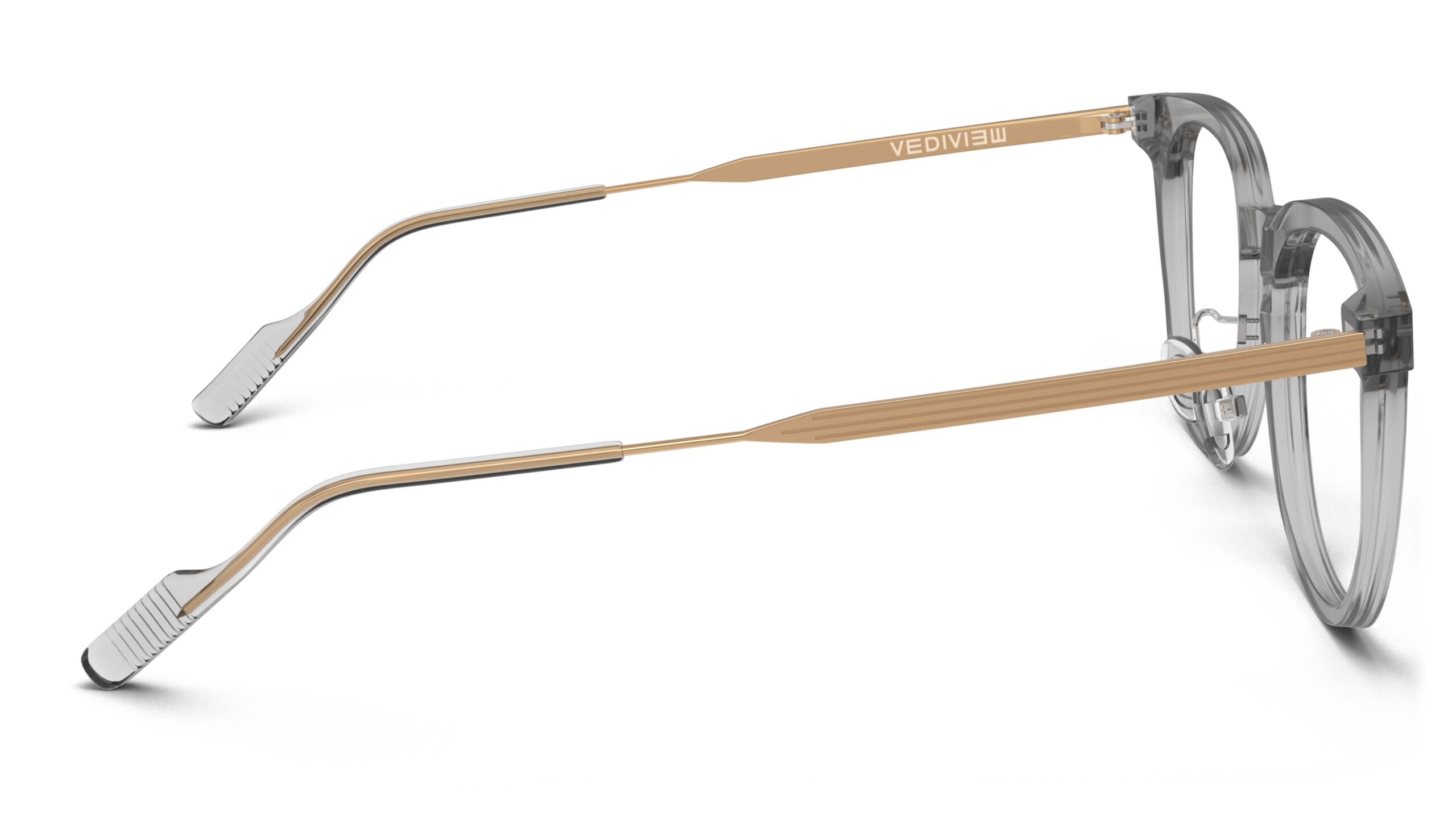 Side view of Merce grey gold cat eye eyeglasses from Vediview