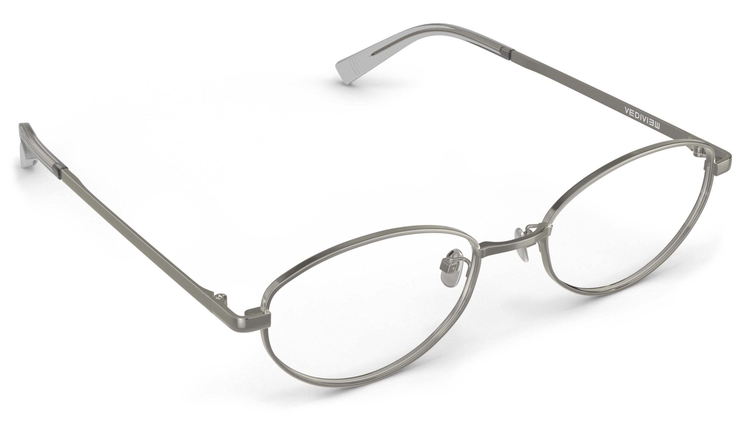 Angled view of Proulx gun oval eyeglasses from Vediview