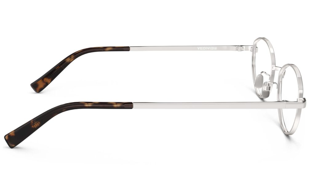 Side view of Proulx silver oval eyeglasses from Vediview