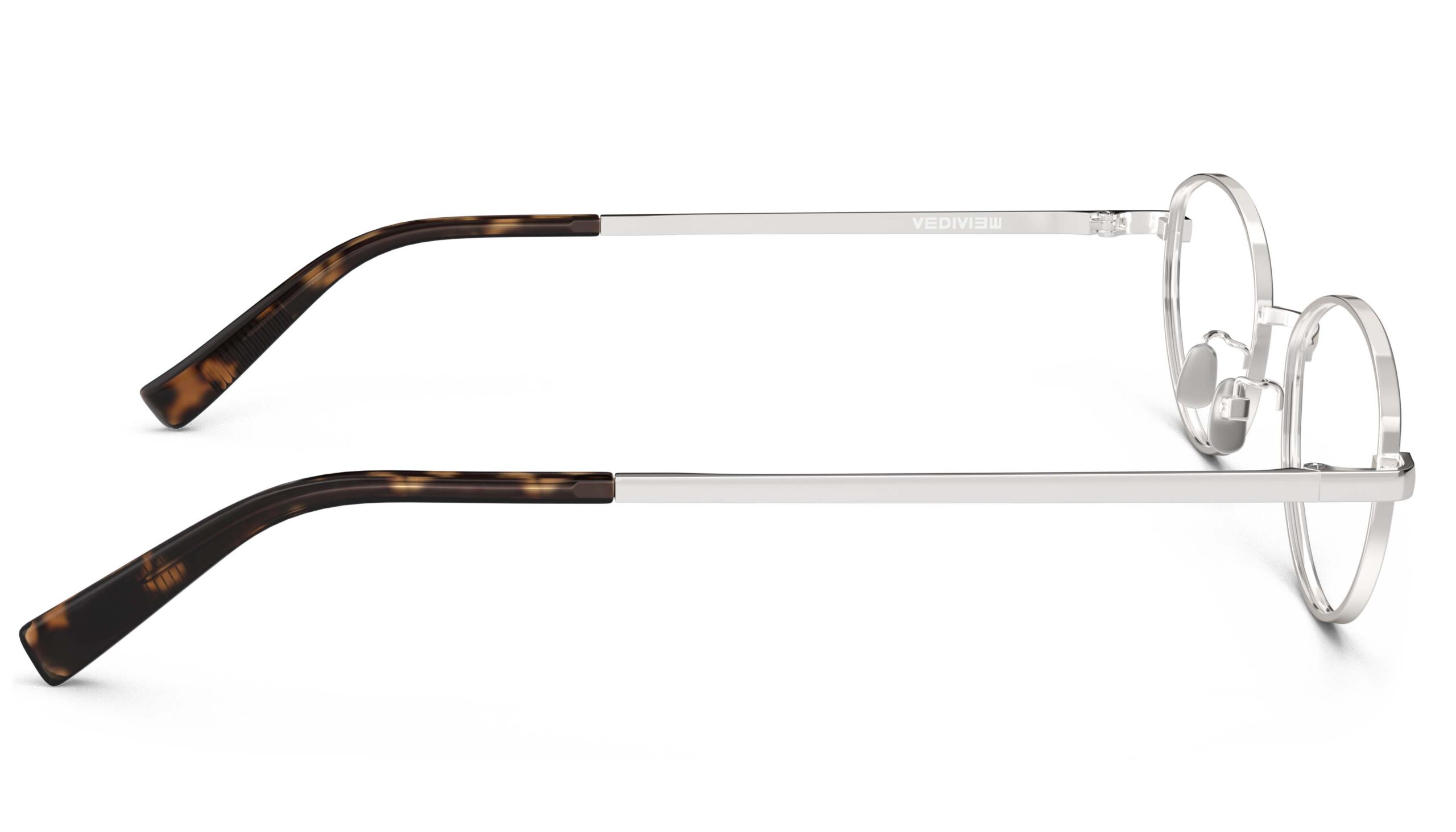 Side view of Proulx silver oval eyeglasses from Vediview