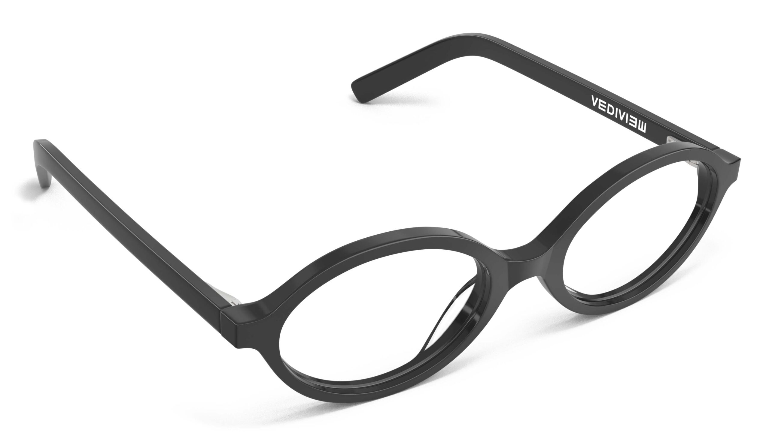 Angled view of Vaughan black oval eyeglasses from Vediview