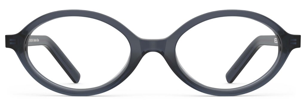 Front view of Vaughan blue grey oval eyeglasses from Vediview