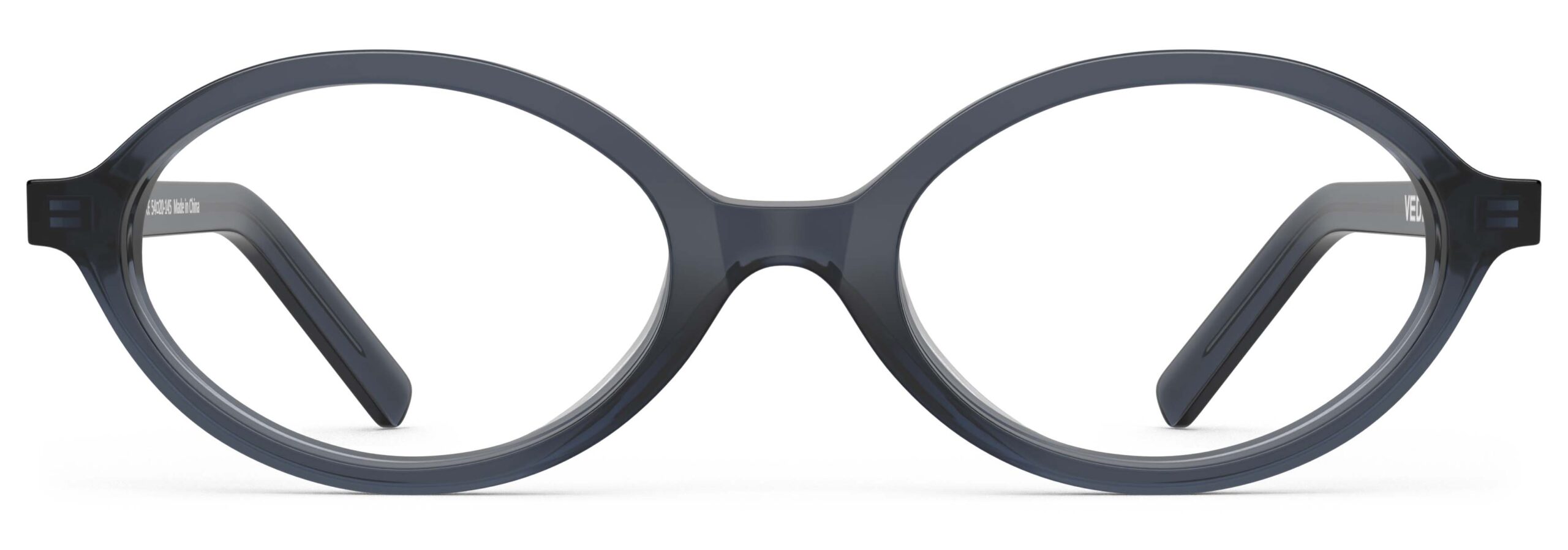 Front view of Vaughan blue grey oval eyeglasses from Vediview